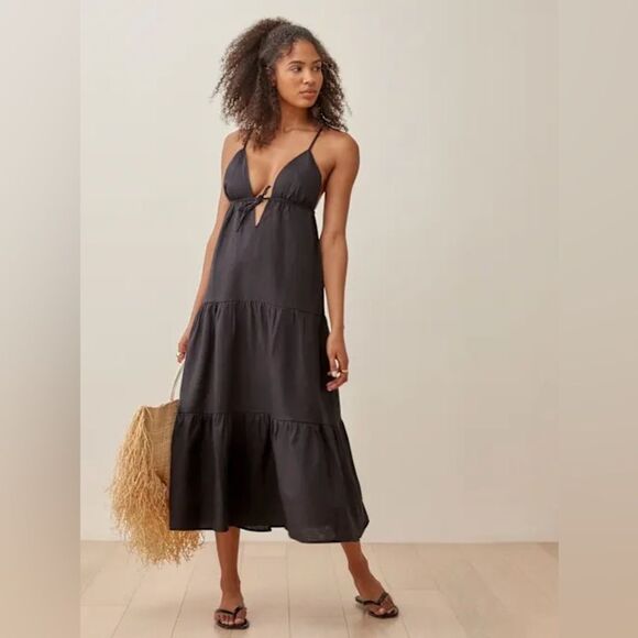 NEW REFORMATION Odella Linen Dress in black - Picture 3 of 9